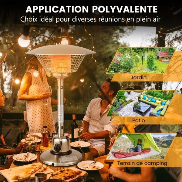 Cheminée de Table au Gaz Propane de 4000W Chauffage Extérieur Portable Protection Contre Basculement et Surchauffe avec 2 Réglages de Chaleur