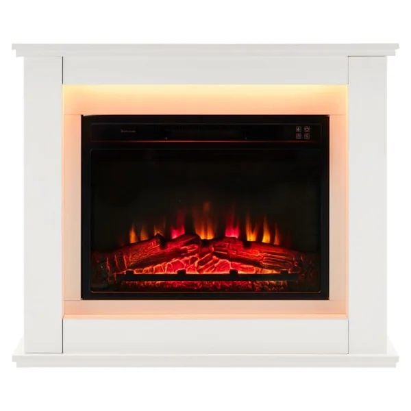 Cheminée Electrique Décorative 2000W Effet de Flammes LED Réglable sur 4 Niveaux Thermostat Télécommande Minuterie 6 H Blanc 15 m²