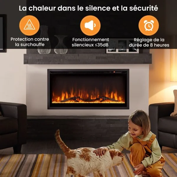 Cheminée Électrique Murale avec 9 Couleurs de Flamme 750W/1500W