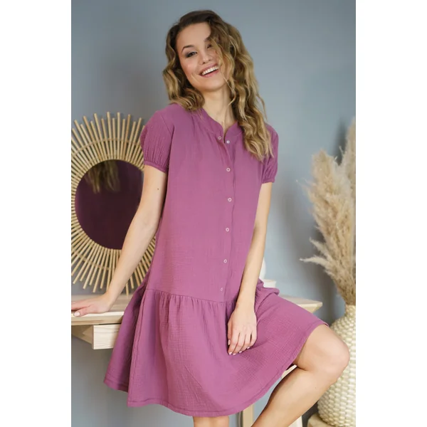 Chemise de grossesse et allaitement en gaze de coton oeko-tex - Marine/Prune - Reste Taille S