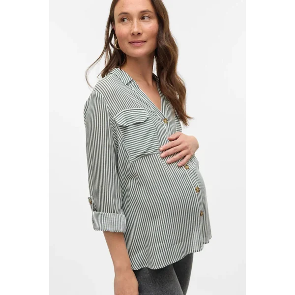 Chemise de grossesse et d'allaitement - rayée kaki