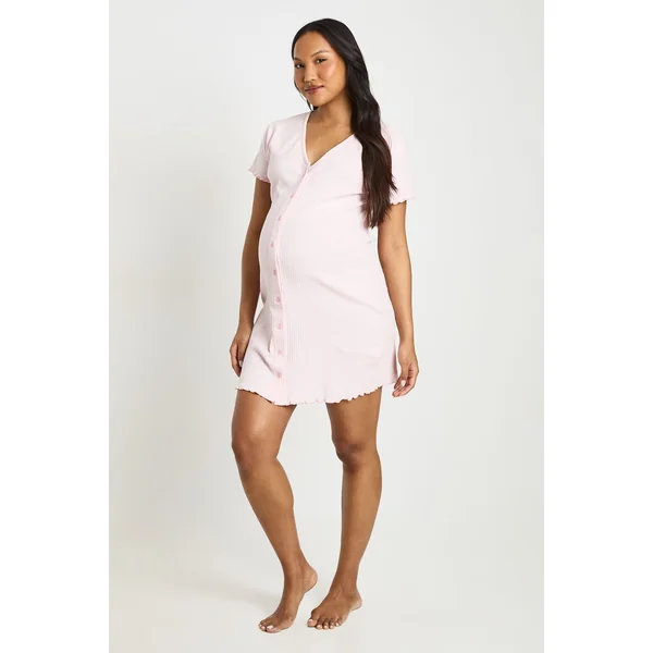 Chemise De Nuit De Maternité Côtelée À Boutons