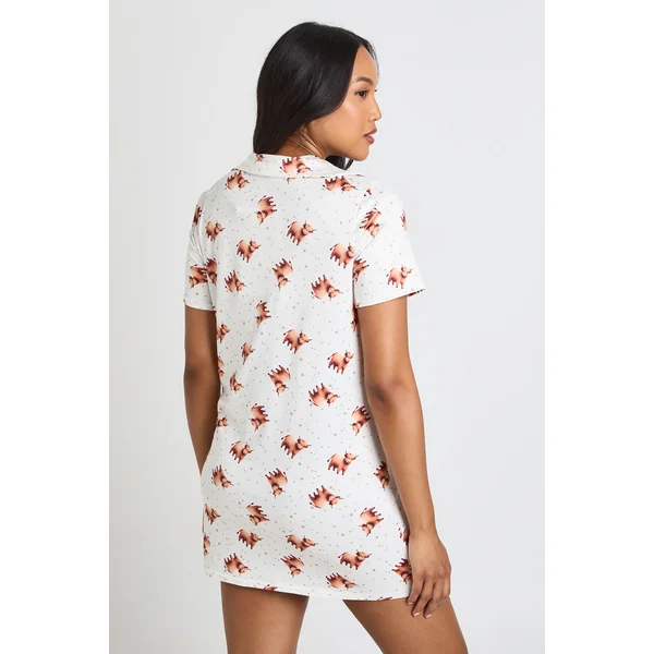 Chemise De Nuit De Maternité À Col Avec Boutons Et Imprimé Vache Highland