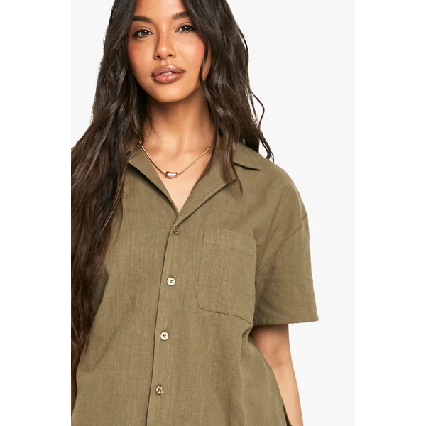 Chemise à manches courtes effet lin