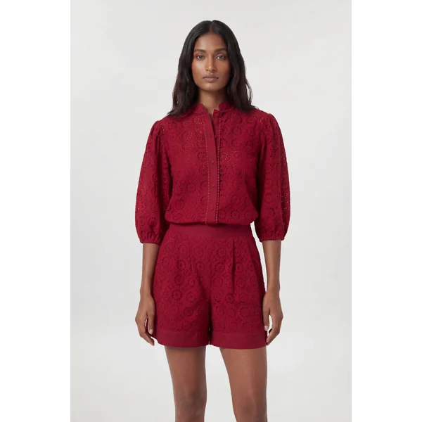 Chemisier Broderie Anglaise En Coton Tissé À Manches Courtes