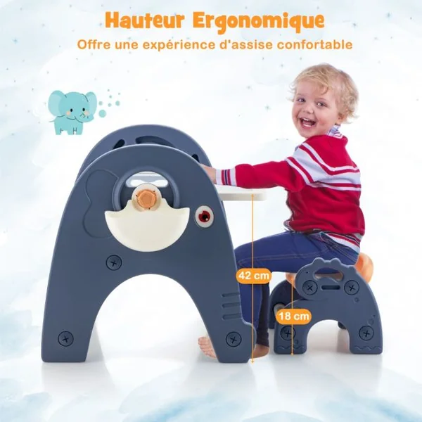 Chevalet d'Art et Tabouret pour Enfants Table d'Activités Convertible Planche à Dessin Magnétique et Table de Blocs de Construction