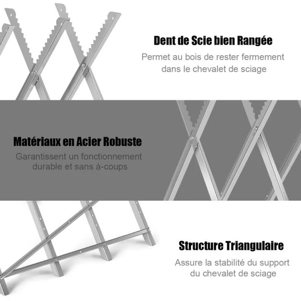 Chevalet de Sciage Pliable en Acier Charge 100KG Tréteau Portable avec Dents de Scie à Encoches pour Découpe Support de Coupe Tréteau de Sciage Léger