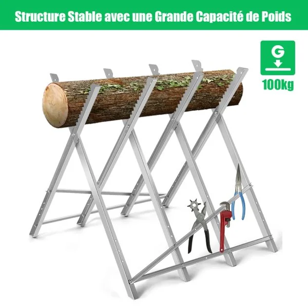 Chevalet de Sciage Pliable en Acier Charge 100KG Tréteau Portable avec Dents de Scie à Encoches pour Découpe Support de Coupe Tréteau de Sciage Léger