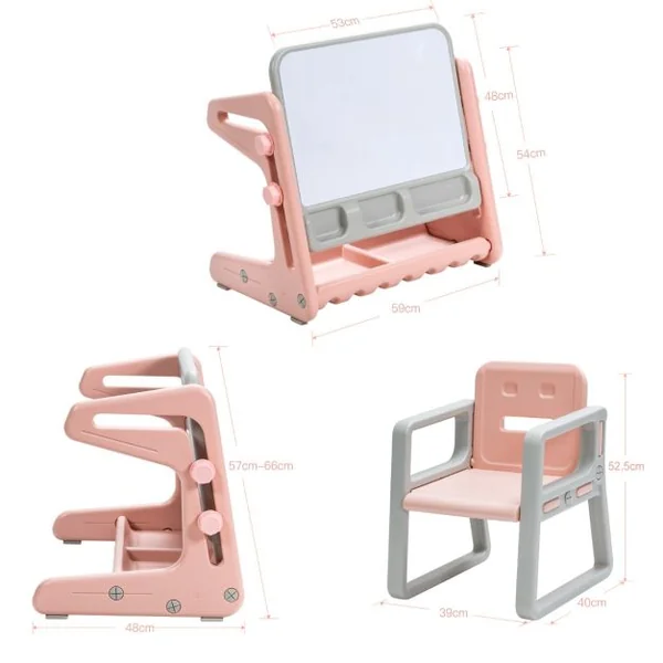 Chevalet à Dessin pour Enfant avec Tableau Magnétique Inclinable Réglable Blanc Rose