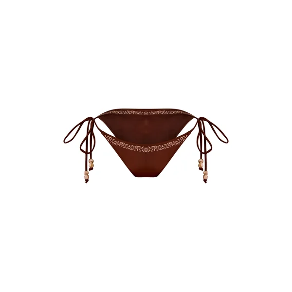 Chocolat Bas De Bikini À Nouer Sur Les Côtés Avec Détails De Perles Brodées