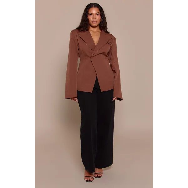 Chocolat Blazer Ajusté Asymétrique Croisé Avec Taille Ajustable Shape