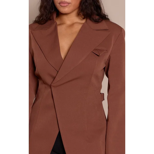 Chocolat Blazer Ajusté Asymétrique Croisé Avec Taille Ajustable Shape