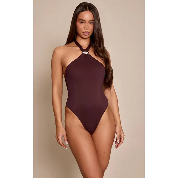 Chocolat Body À Encolure Licou Avec Détails De Finition Sculptant Mat