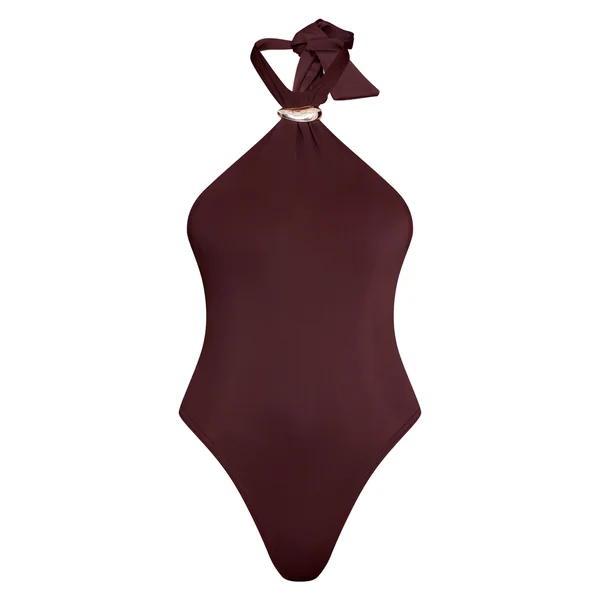 Chocolat Body À Encolure Licou Avec Détails De Finition Sculptant Mat