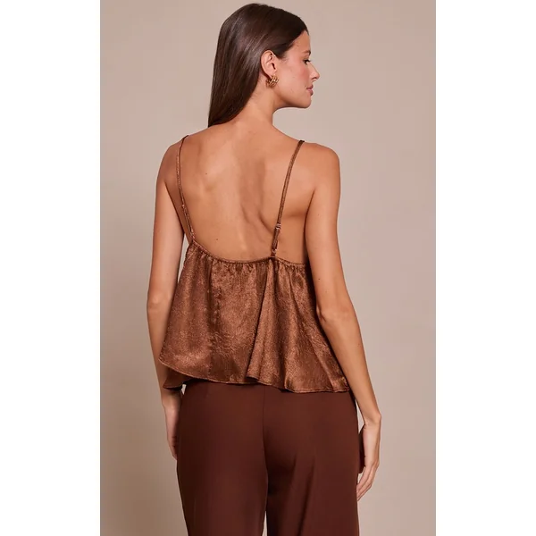 Chocolat Caraco Fluide En Satin Texturé