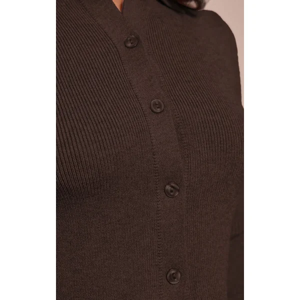 Chocolat Cardigan Boutonné En Maille Petite