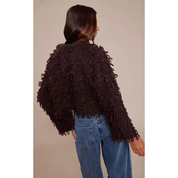 Chocolat Cardigan Oversize En Maille Bouclée