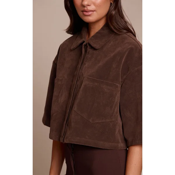 Chocolat Chemise Courte Oversize En Synthétique
