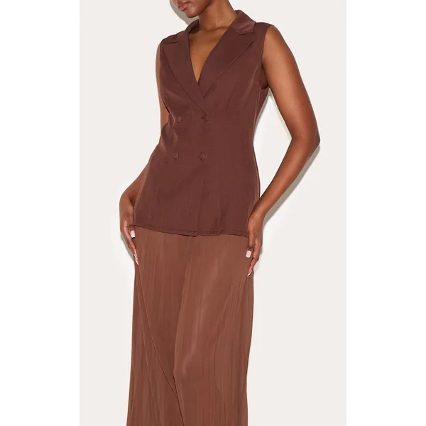 Chocolat Combinaison-pantalon En Mousseline Avec Superposition De Gilet Tissé