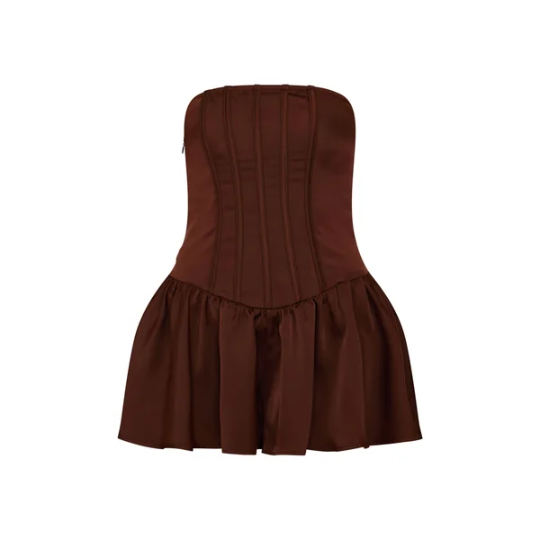 Chocolat Combi-short Bustier Satiné Avec Détails Corset