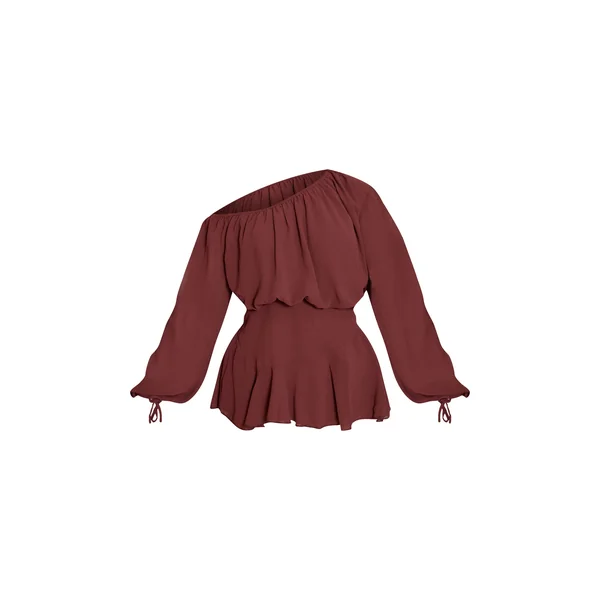 Chocolat Combi-short Jupe-culotte En Mousseline Vert Foncé À Une Épaule Avec Détail Flottant