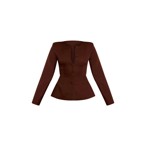Chocolat Ensemble Blazer Cintré À Taille Froncée Et Manches Cocon Avec Boutonnage