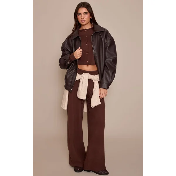 Chocolat Ensemble Coordonné Pantalon Toucher Doux À Taille Élastiquée
