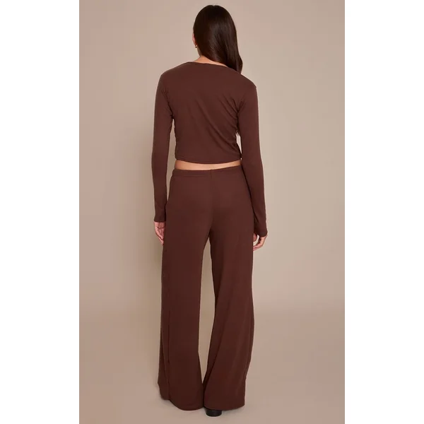 Chocolat Ensemble Coordonné Pantalon Toucher Doux À Taille Élastiquée