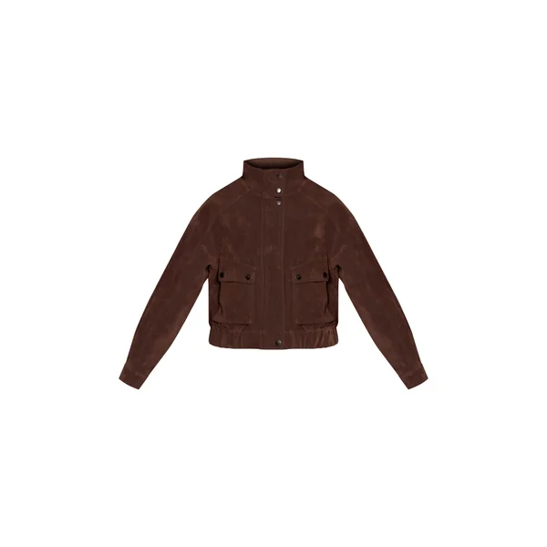 Chocolat Foncé Blouson Bomber Court En Synthétique Avec Col Montant Et Poches Utilitaires