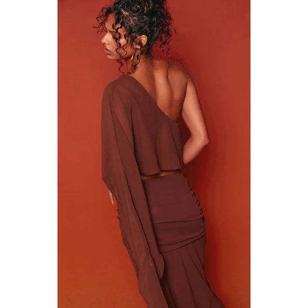 Chocolat Foncé Ensemble Haut Cape En Mousseline Asymétrique