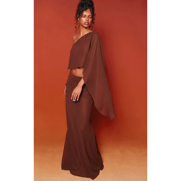 Chocolat Foncé Ensemble Haut Cape En Mousseline Asymétrique