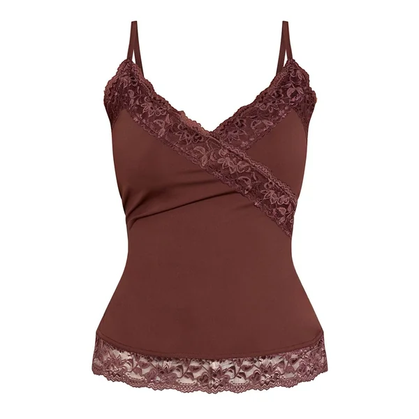 Chocolat Haut Caraco En Jersey Doux Avec Détails De Dentelle