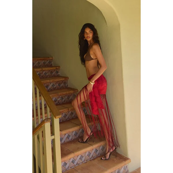 Chocolat Haut De Bikini Triangle Avec Appliqué Palmier Contrasté