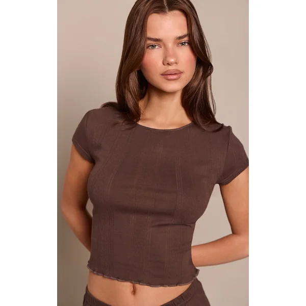 Chocolat Haut De Pyjama Ajusté En Pointelle