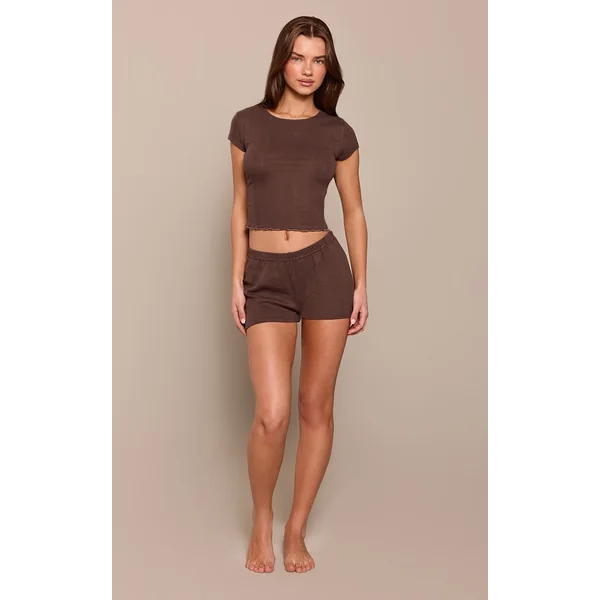 Chocolat Haut De Pyjama Ajusté En Pointelle