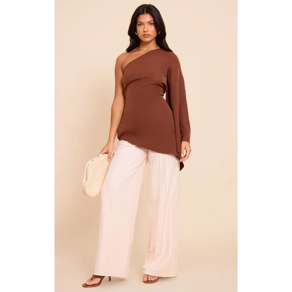 Chocolat Haut Long Tissé Asymétrique À Manche Évasée