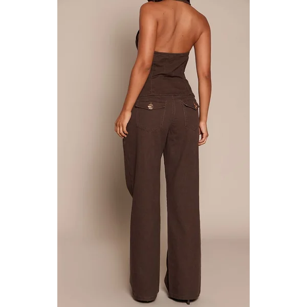 Chocolat Jean En Denim À Jambes Larges Avec Détails Contrastants Petite
