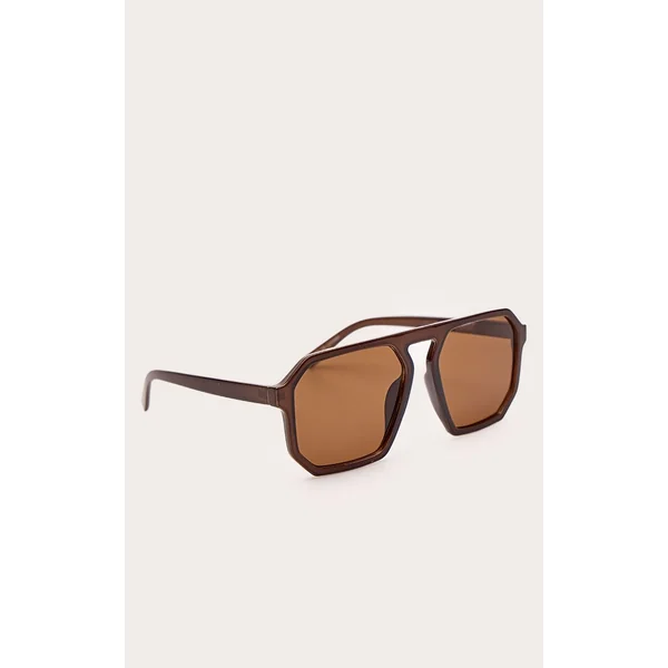 Chocolat Lunettes De Soleil Aviateur Surdimensionnées Monture Marron Verres Teintés