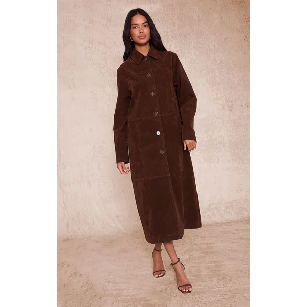 Chocolat Manteau Long En Synthétique À Boutons