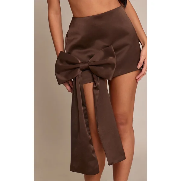 Chocolat Mini-jupe En Satin Avec Nœud