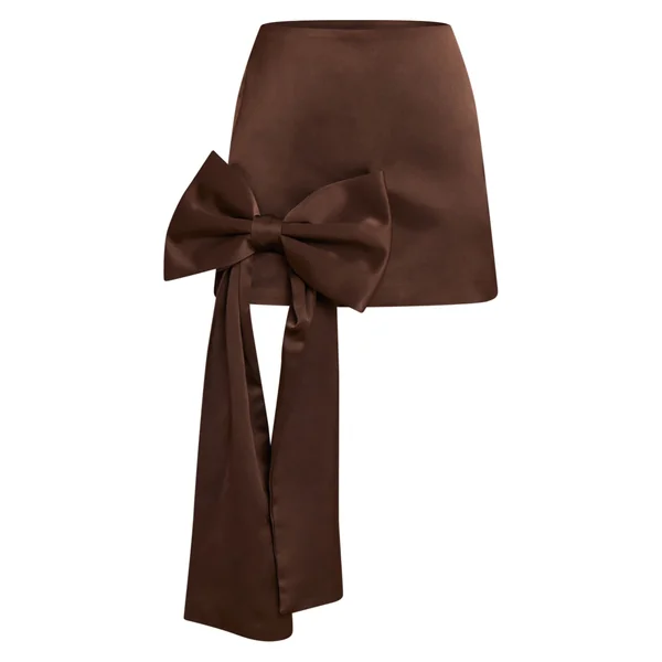 Chocolat Mini-jupe En Satin Avec Nœud