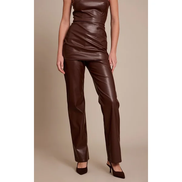 Chocolat Pantalon Ajusté En Synthétiquecuir Ensemble Coordonné