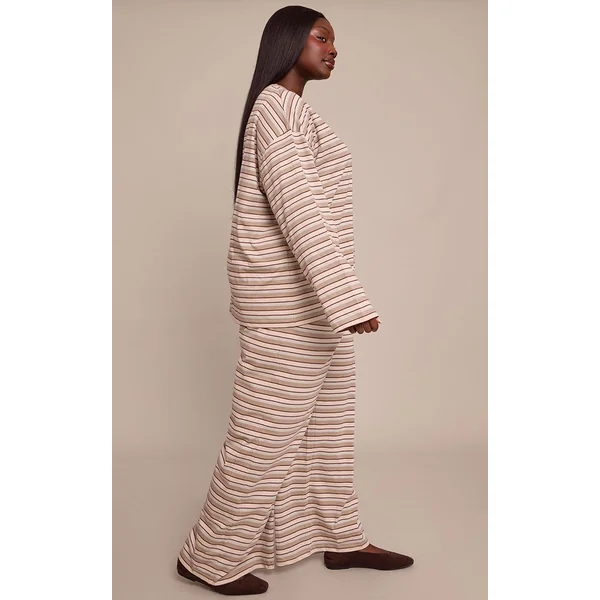 Chocolat Pantalon Large Rayé Grande Taille Avec Cordon De Serrage Ensemble Coordonné