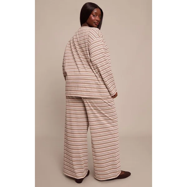 Chocolat Pantalon Large Rayé Grande Taille Avec Cordon De Serrage Ensemble Coordonné