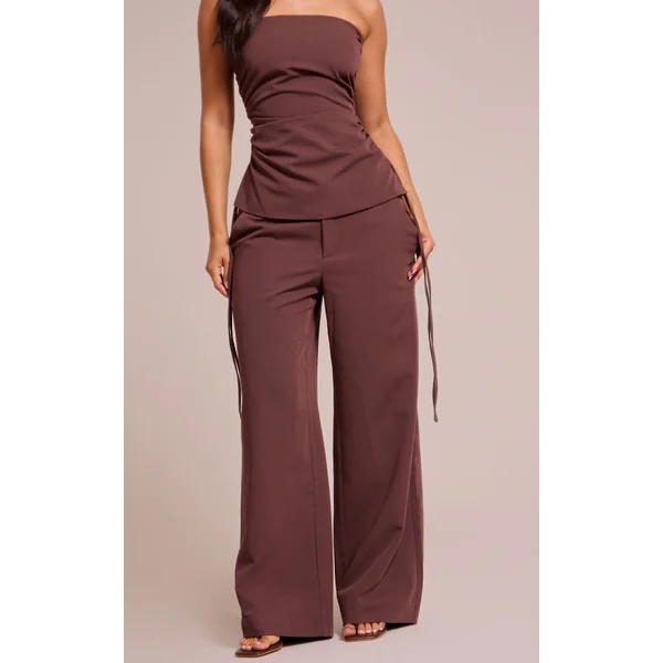 Chocolat Pantalon Large Taille Petite Ensemble Coordonné