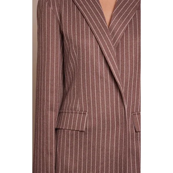 Chocolat Robe Blazer À Rayures Fines Et Manches Longues En Tissu Brossé