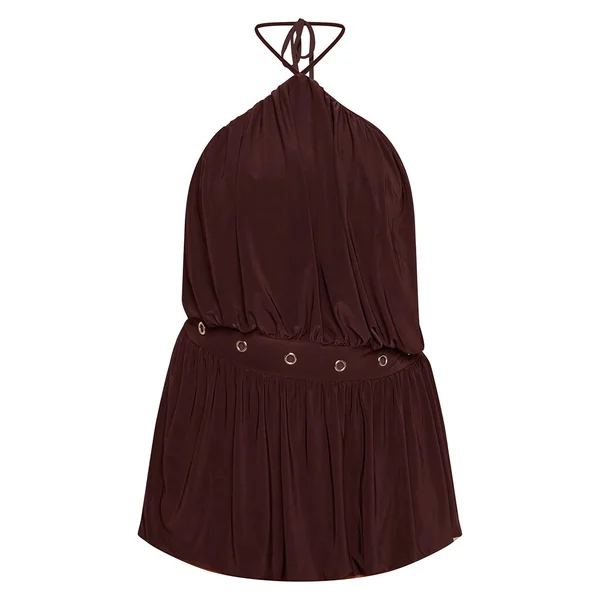 Chocolat Robe Bouffante À Double Couche En Tissu Slinky Avec Détail Œillets