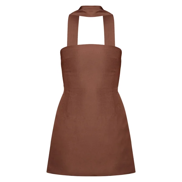 Chocolat Robe Droite Bandeau À Détail Foulard Tissé