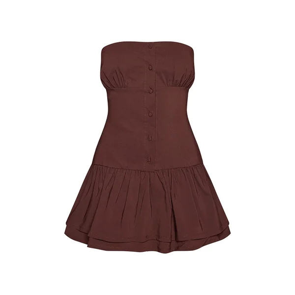 Chocolat Robe Droite Bustier En Tissu Stretch Avec Détail Boutons