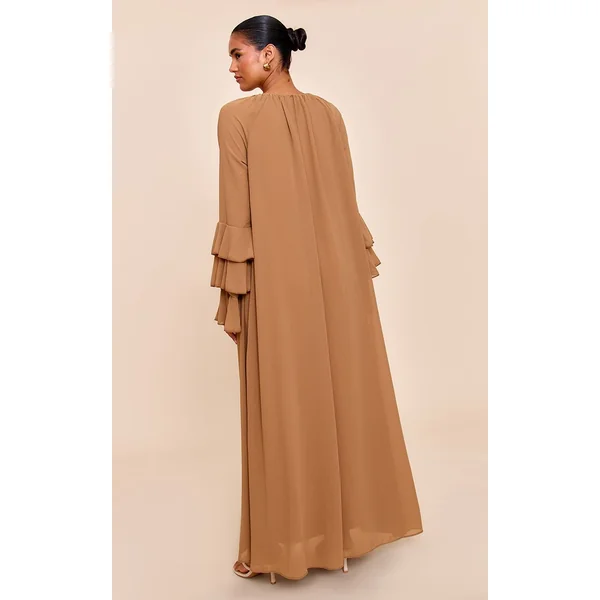 Chocolat Robe Longue En Mousseline Avec Détail De Manches À Volants